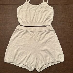 Wilt Cream Knit Lounge Tank & Shorts Set